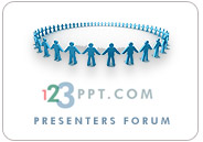Viewed and used by thousands of active users each month the 123PPT Presenters Forum is one of the world's largest PowerPoint and presentation discussion forums and one where your brand, products and services can be presented throughout during any weekly or monthly period to gain maximum exposure and coverage.